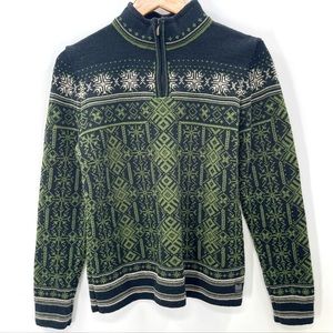 Vintage Dale of Norway US Ski Team Wool Navy Blue
and Green Sweater Size Medium